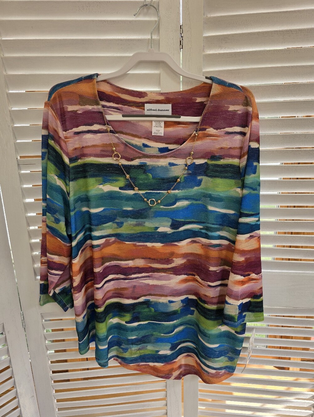 Alfred Dunner Women's Watercolor Bladere Top with Necklace
